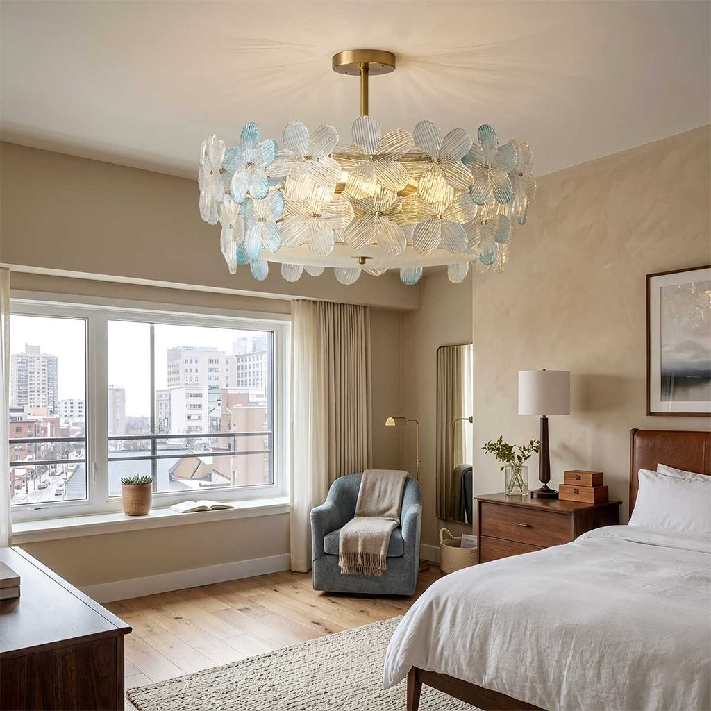 Copper Finish Blossom Glass Ceiling Light With Petal Shade