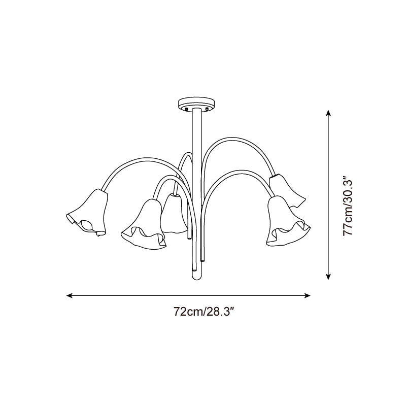 Chandelier Flower-Shaped Glass Shades on Gold Metal Arms for Dining | Fioriscas