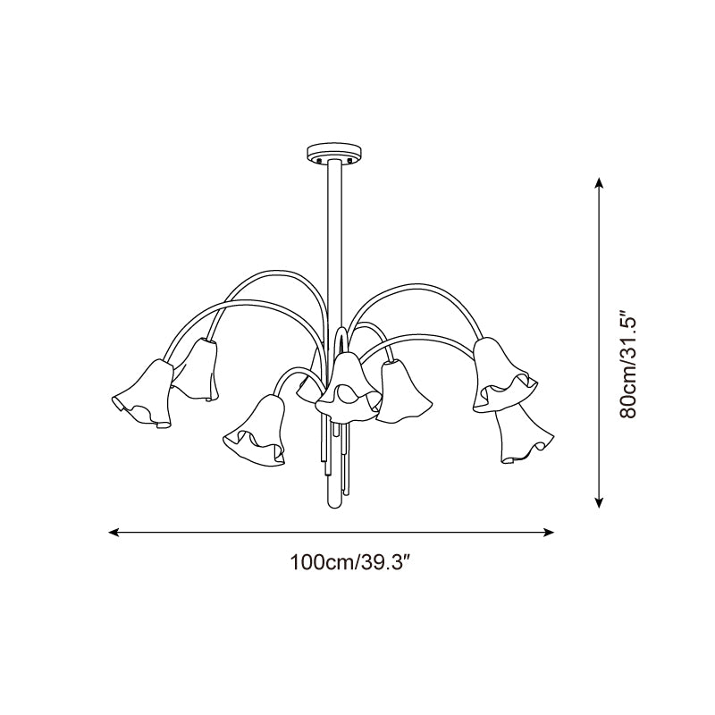 Chandelier Flower-Shaped Glass Shades on Gold Metal Arms for Dining | Fioriscas