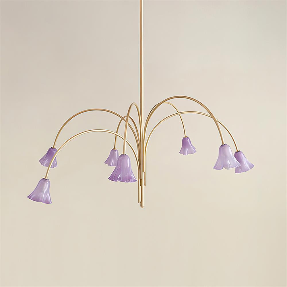 Chandelier Flower-Shaped Glass Shades on Gold Metal Arms for Dining | Fioriscas