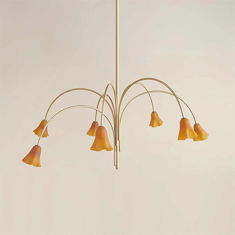 Chandelier Flower-Shaped Glass Shades on Gold Metal Arms for Dining | Fioriscas
