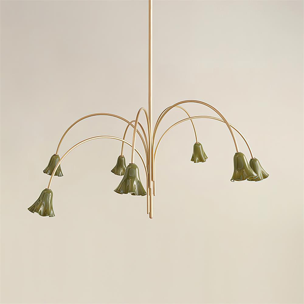 Chandelier Flower-Shaped Glass Shades on Gold Metal Arms for Dining | Fioriscas
