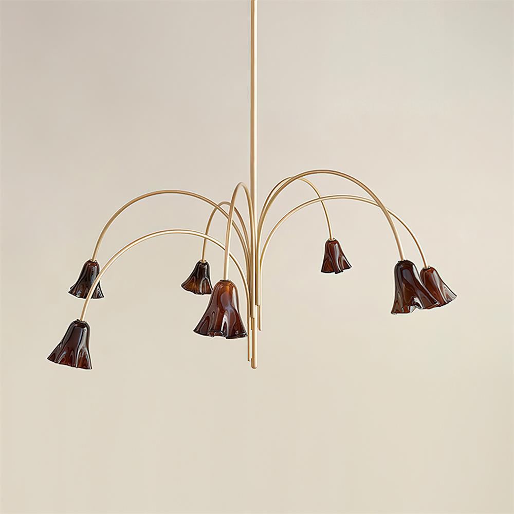 Chandelier Flower-Shaped Glass Shades on Gold Metal Arms for Dining | Fioriscas