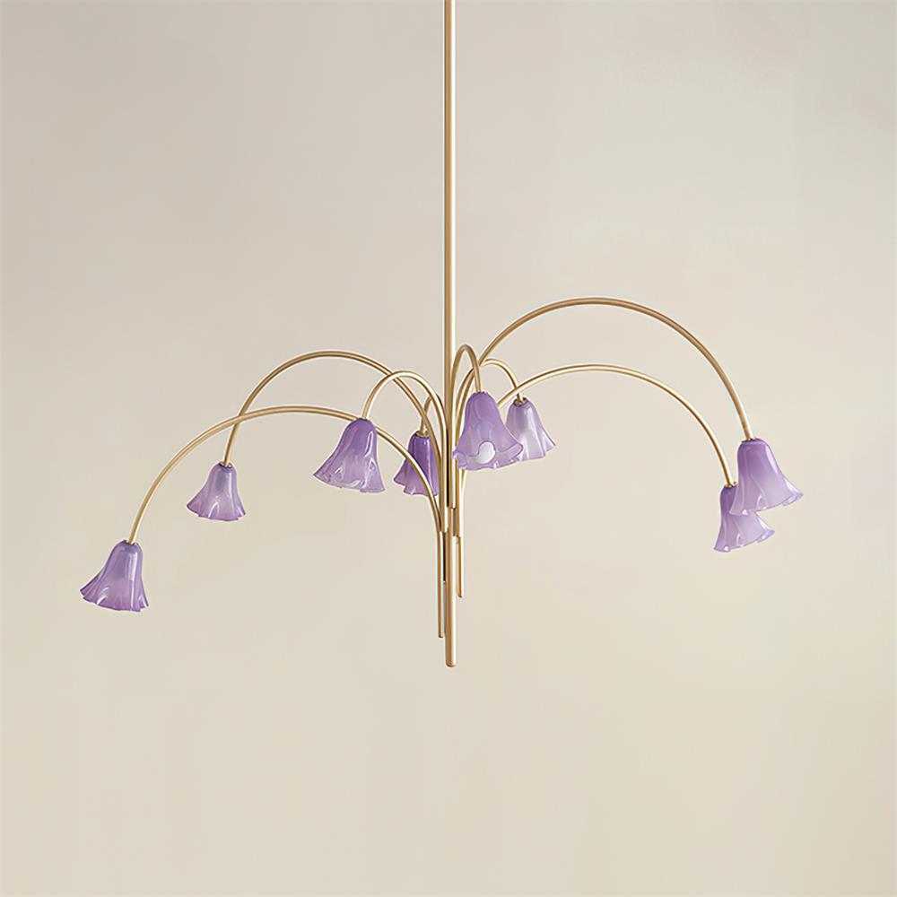 Chandelier Flower-Shaped Glass Shades on Gold Metal Arms for Dining | Fioriscas
