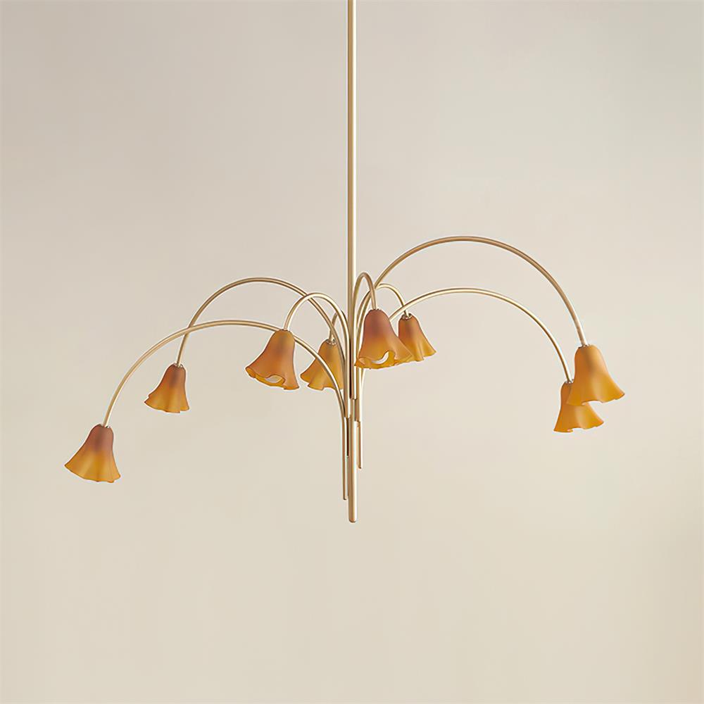 Chandelier Flower-Shaped Glass Shades on Gold Metal Arms for Dining | Fioriscas