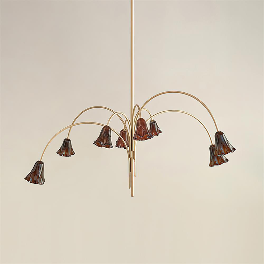 Chandelier Flower-Shaped Glass Shades on Gold Metal Arms for Dining | Fioriscas