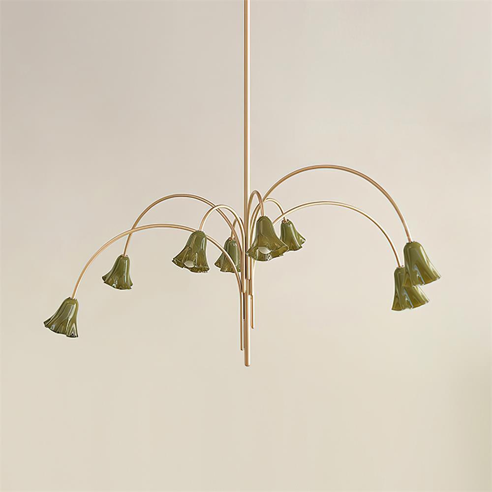 Chandelier Flower-Shaped Glass Shades on Gold Metal Arms for Dining | Fioriscas