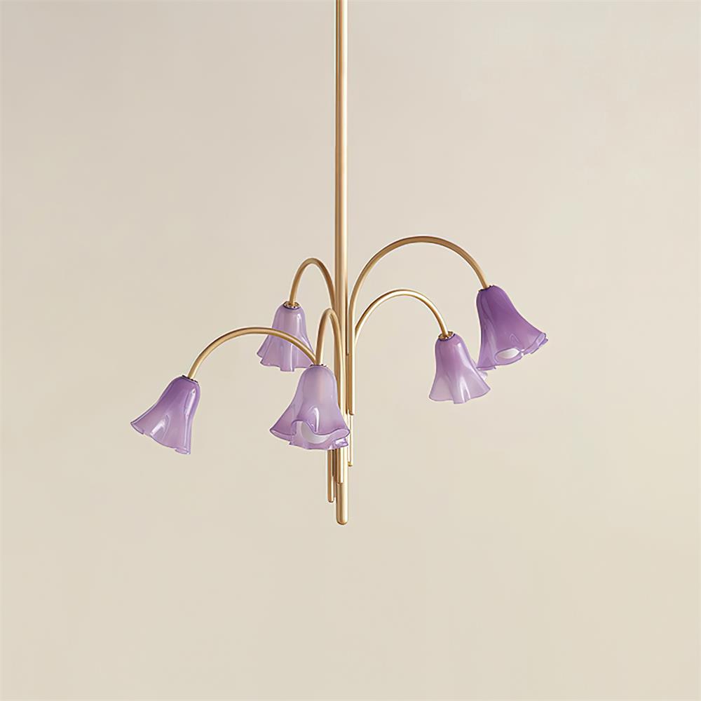 Chandelier Flower-Shaped Glass Shades on Gold Metal Arms for Dining | Fioriscas