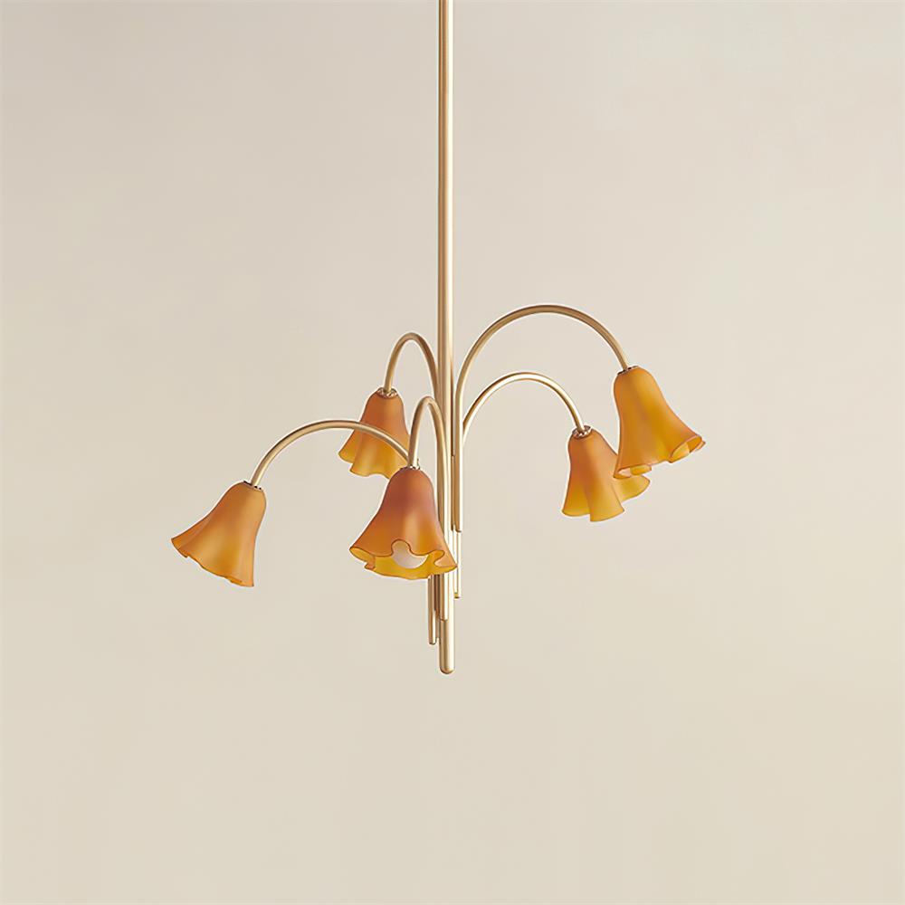 Chandelier Flower-Shaped Glass Shades on Gold Metal Arms for Dining | Fioriscas