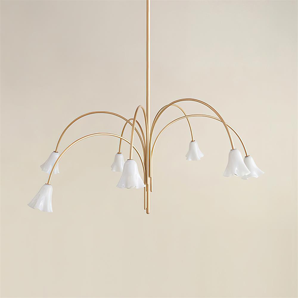 Chandelier Flower-Shaped Glass Shades on Gold Metal Arms for Dining | Fioriscas