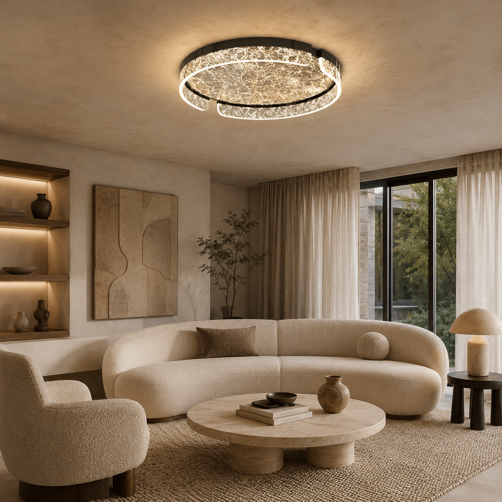 Aurora Ring Ceiling Light With Marbled Glass Diffuser And Geometric Cutouts