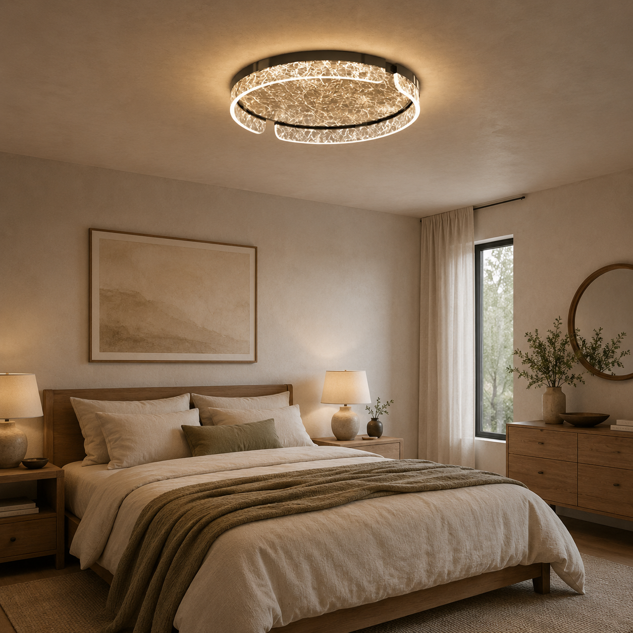 Aurora Ring Ceiling Light With Marbled Glass Diffuser And Geometric Cutouts
