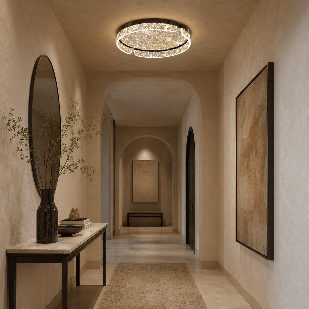Aurora Ring Ceiling Light With Marbled Glass Diffuser And Geometric Cutouts