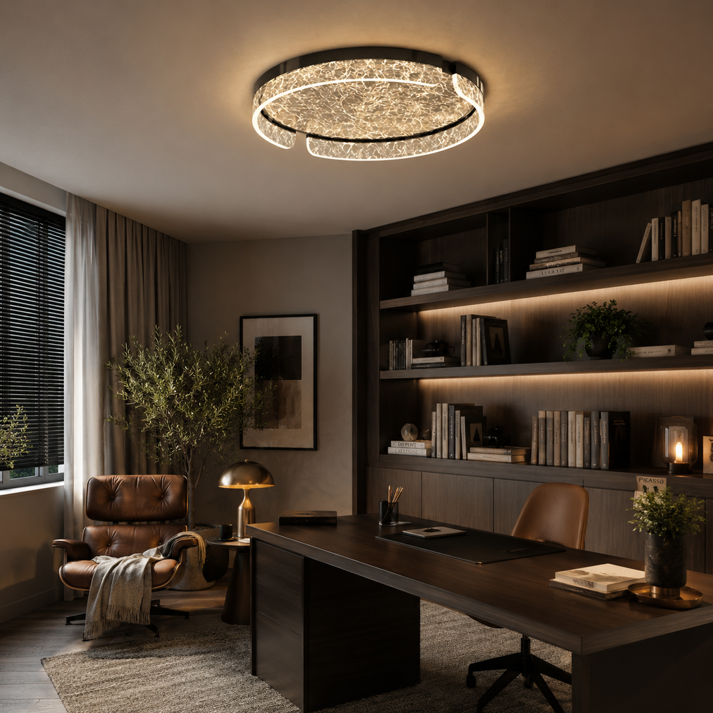 Aurora Ring Ceiling Light With Marbled Glass Diffuser And Geometric Cutouts