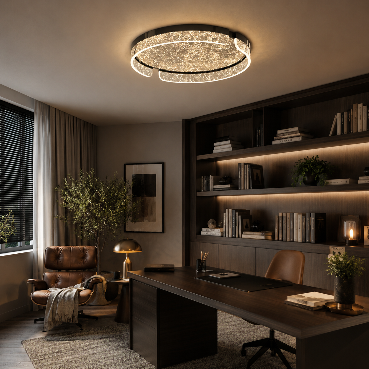 Aurora Ring Ceiling Light With Marbled Glass Diffuser And Geometric Cutouts