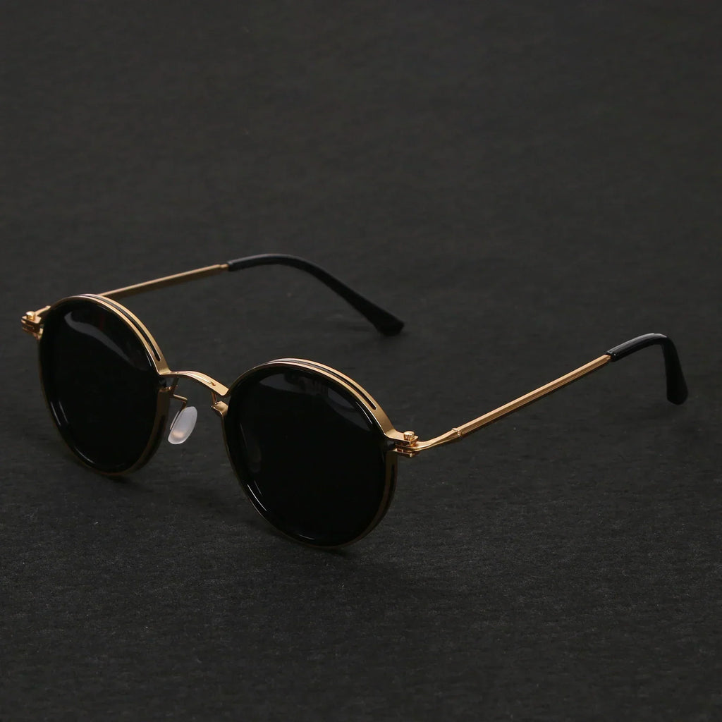 Okrągłe okulary przeciwsłoneczne Lunara, oprawki w stylu vintage w złotym odcieniu z ochroną soczewek UV400