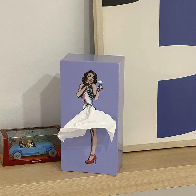 Tissue Box Cover in Wood with Retro Pin-Up Dress Design, Kevara Keepsake