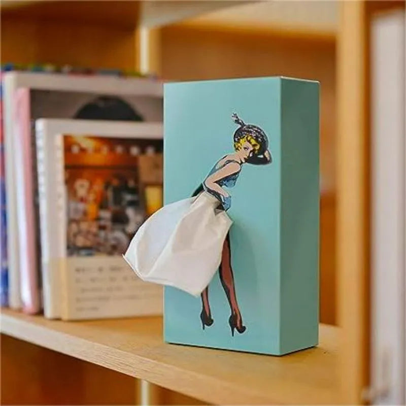 Tissue Box Cover in Wood with Retro Pin-Up Dress Design, Kevara Keepsake