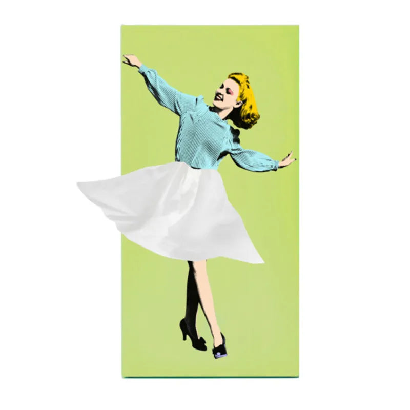 Tissue Box Cover in Wood with Retro Pin-Up Dress Design, Kevara Keepsake