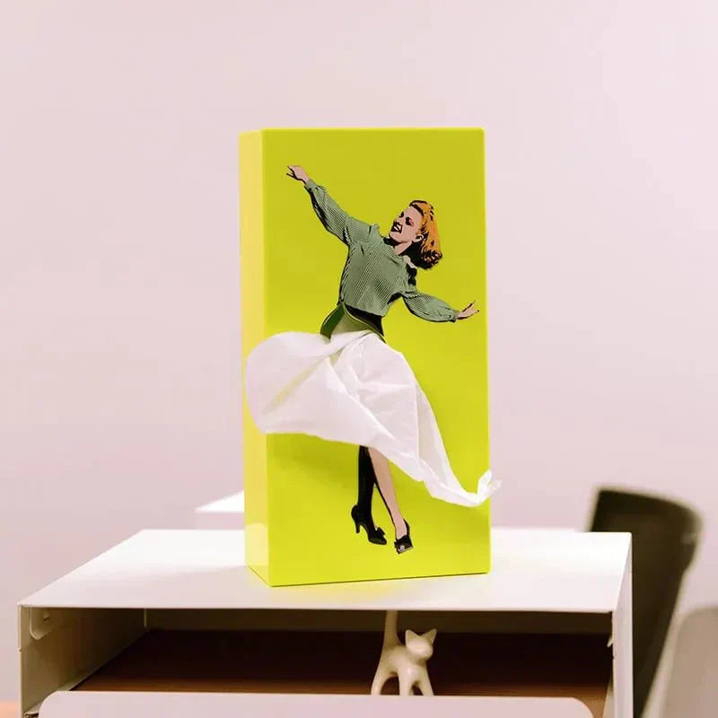 Tissue Box Cover in Wood with Retro Pin-Up Dress Design, Kevara Keepsake