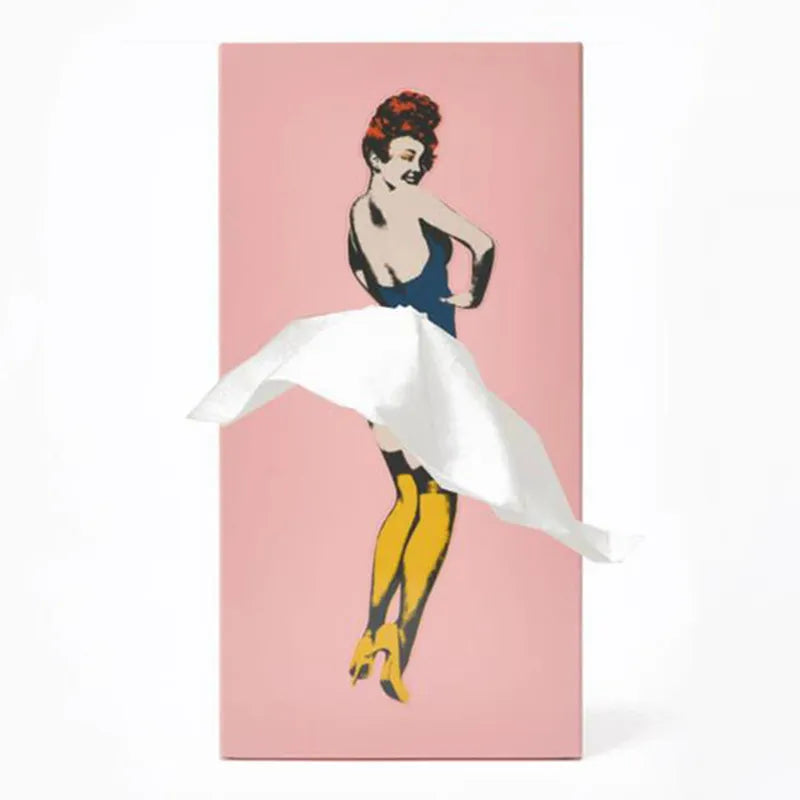 Tissue Box Cover in Wood with Retro Pin-Up Dress Design, Kevara Keepsake