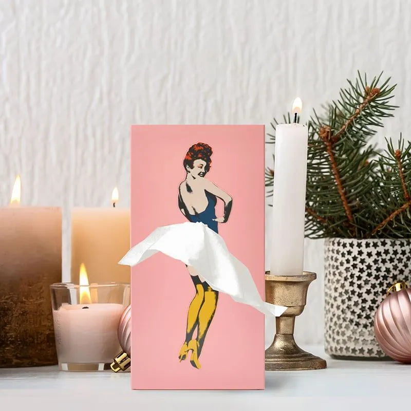 Tissue Box Cover in Wood with Retro Pin-Up Dress Design, Kevara Keepsake
