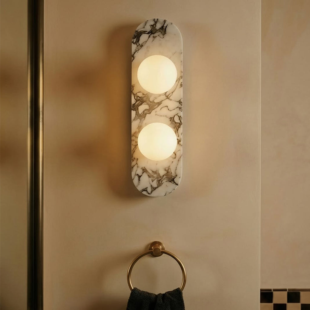 Marble Vein Sculptural Wall Lamp With Glass Globes And Metal Frame