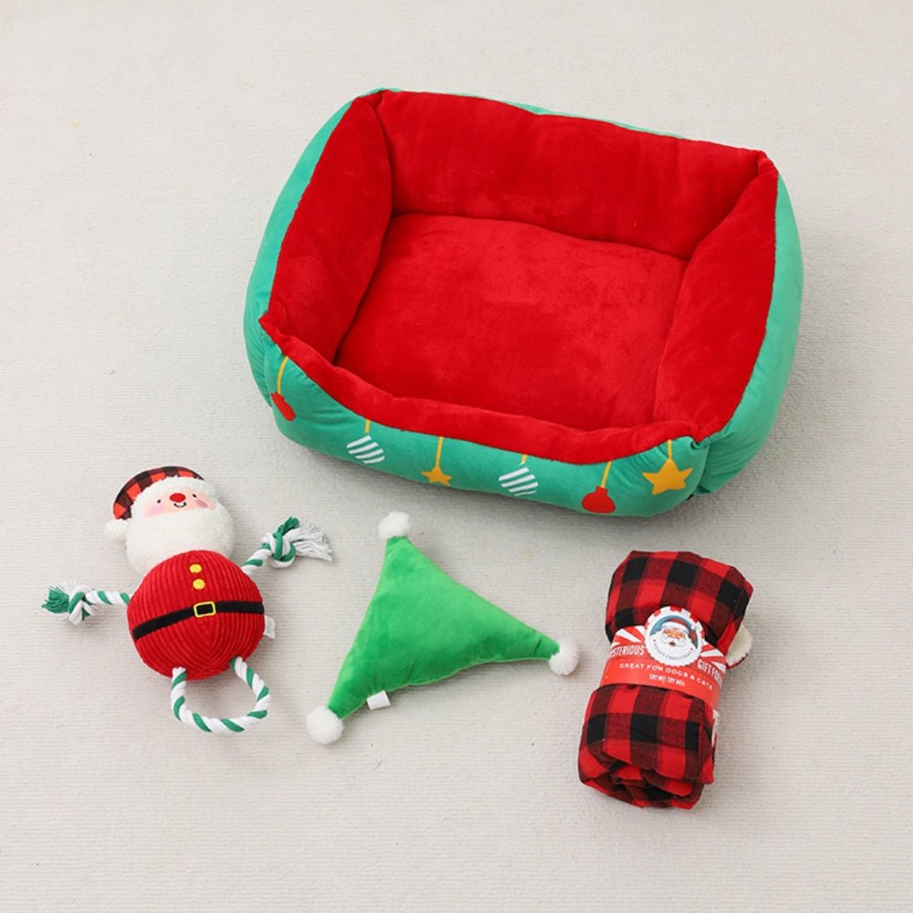 Semi-closed dog and cat bed with Christmas motif and non-slip bottom - Fioriscas