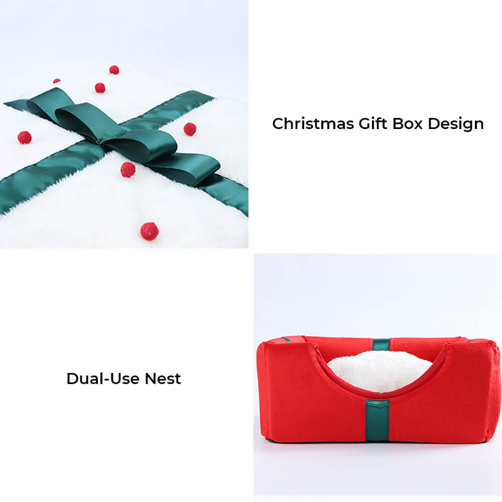 Semi-closed dog and cat bed with Christmas motif and non-slip bottom - Fioriscas