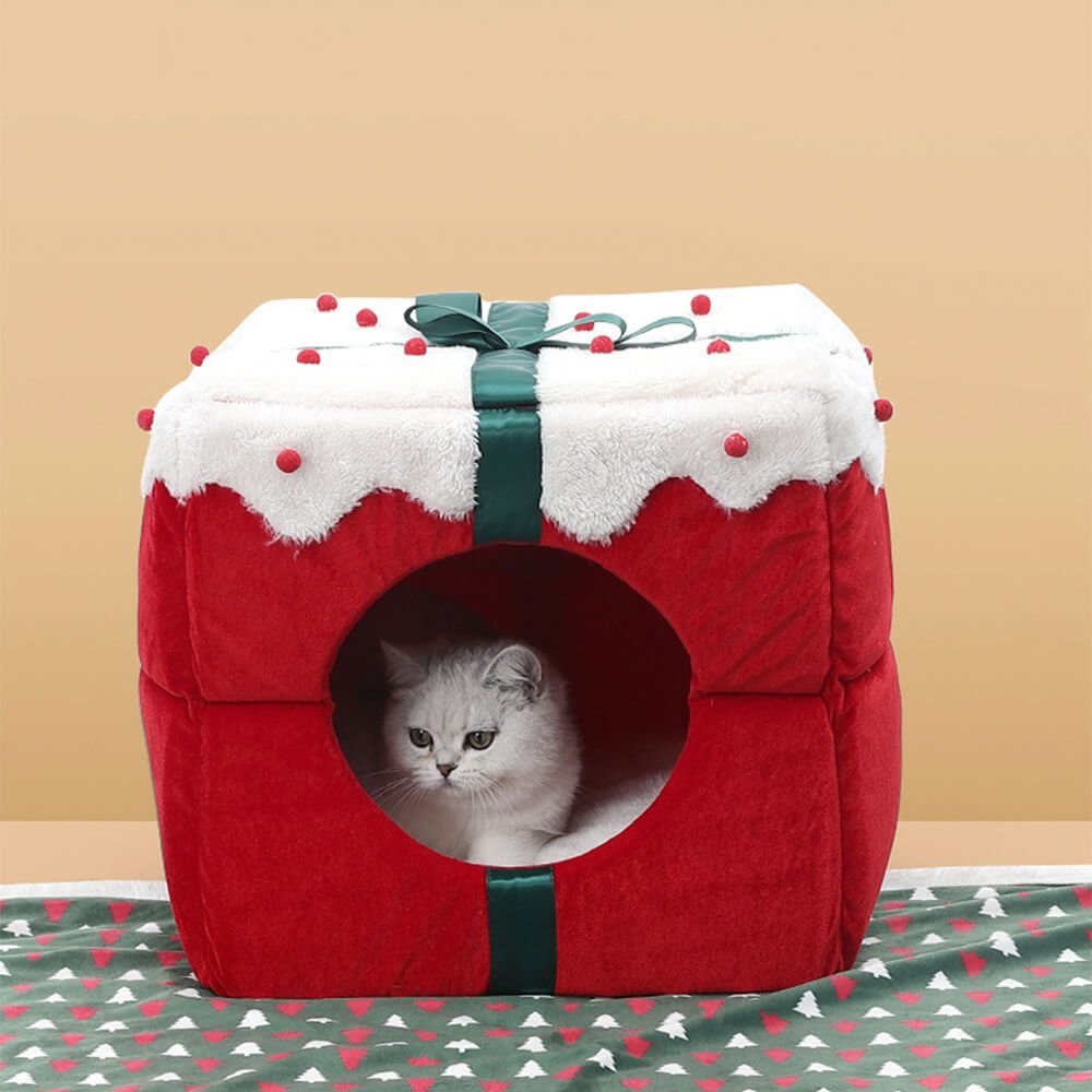 Semi-closed dog and cat bed with Christmas motif and non-slip bottom - Fioriscas