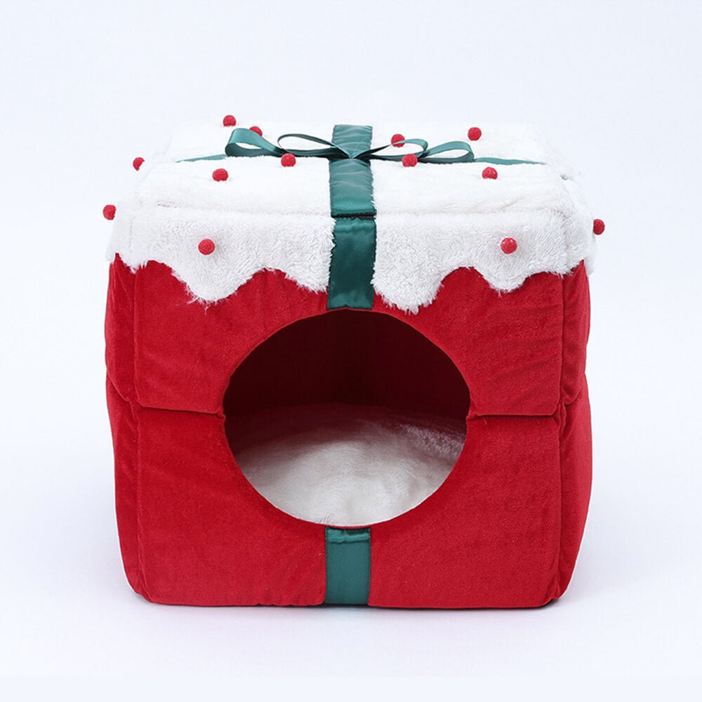 Semi-closed dog and cat bed with Christmas motif and non-slip bottom - Fioriscas