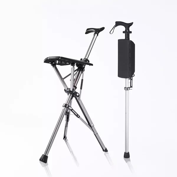 Foldable Walking Cane With Fold-Down Seat For Travel Or Standing Breaks