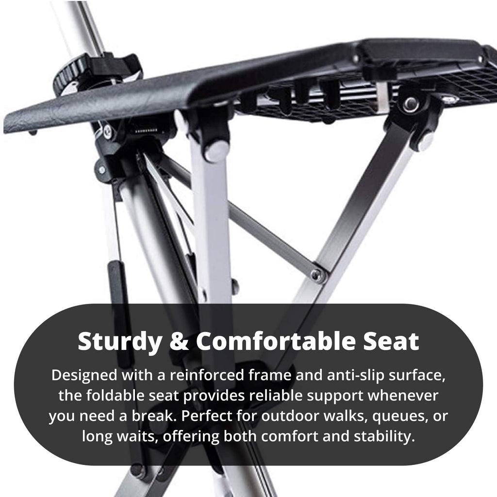 Foldable Walking Cane With Fold-Down Seat For Travel Or Standing Breaks