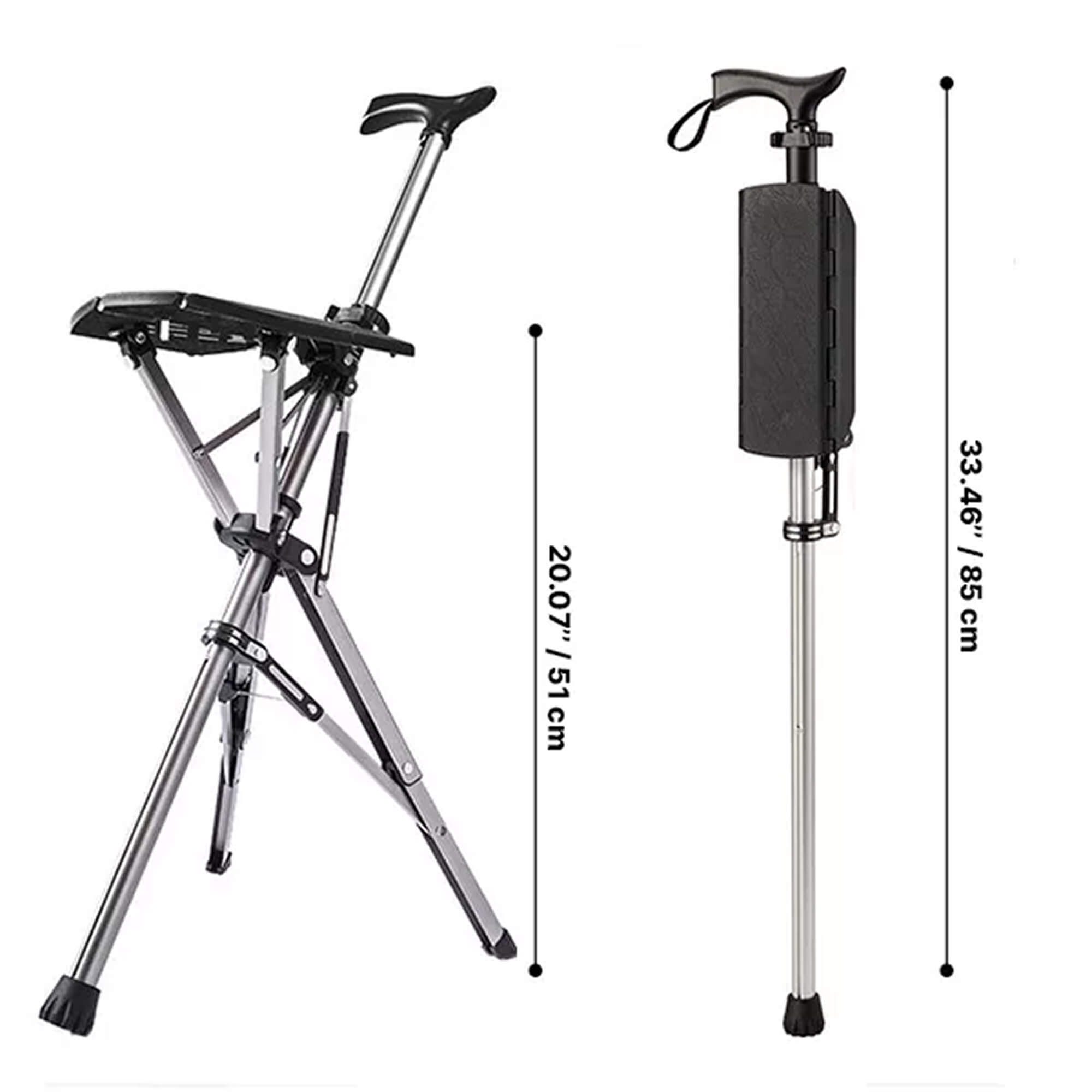 Foldable Walking Cane With Fold-Down Seat For Travel Or Standing Breaks