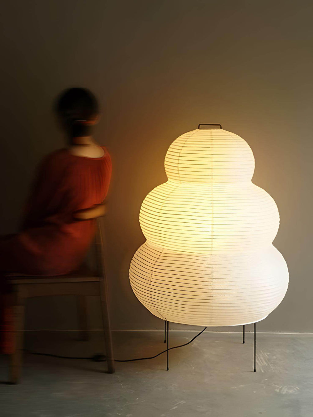 LumiWashi Aura 25N Floor Lamp Handmade Round Washi Paper Lantern Glow