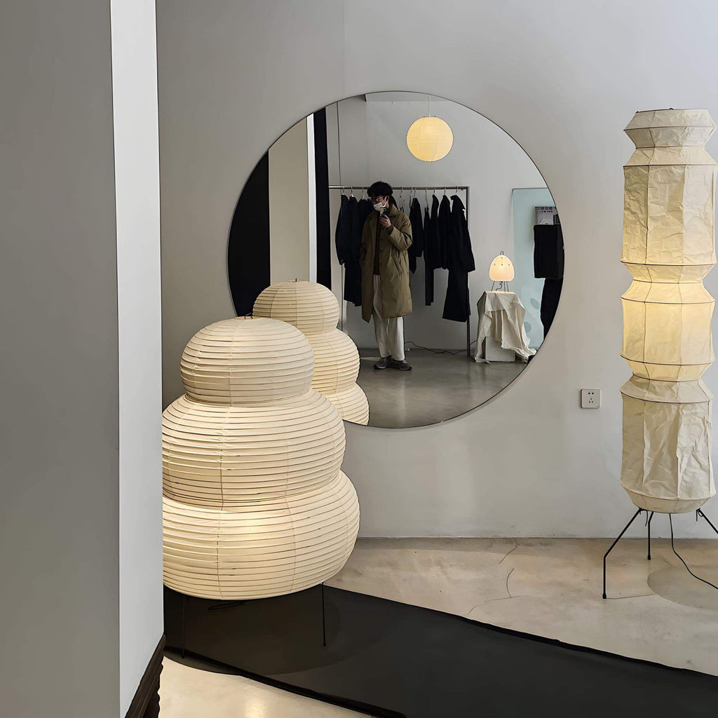 LumiWashi Aura 25N Floor Lamp Handmade Round Washi Paper Lantern Glow