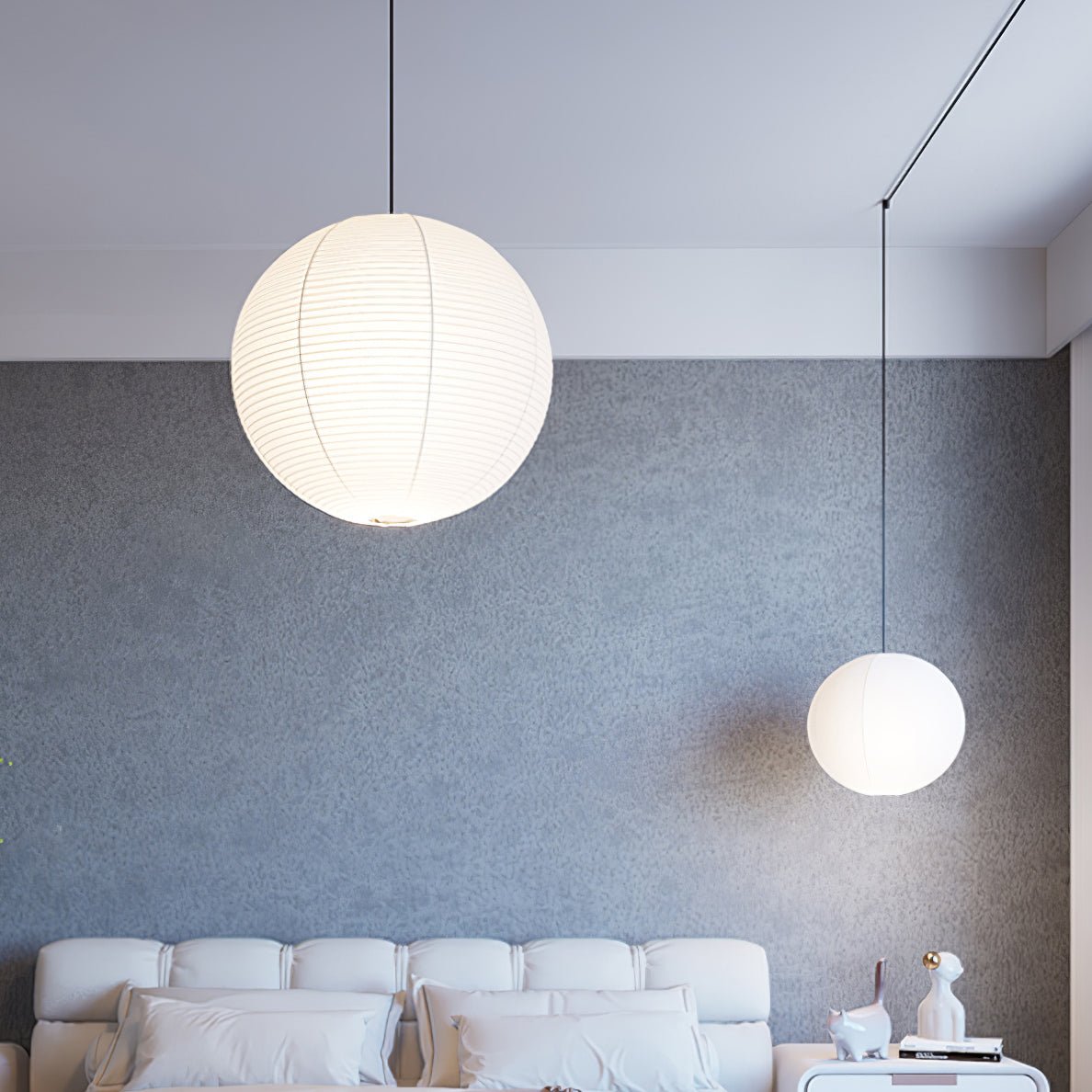 Lumiera Round Paper Lantern Swag Pendant Light White Wire Japanese Inspired Modernist