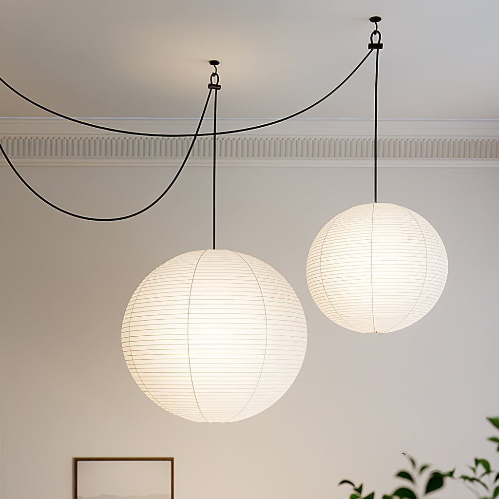 Lumiera Round Paper Lantern Swag Pendant Light White Wire Japanese Inspired Modernist