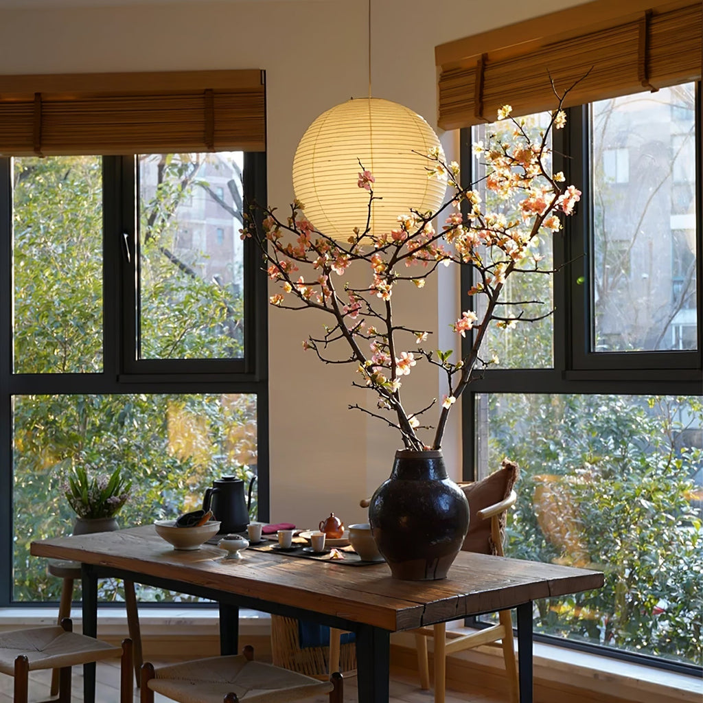 Lumiera Round Paper Lantern Swag Pendant Light White Wire Japanese Inspired Modernist