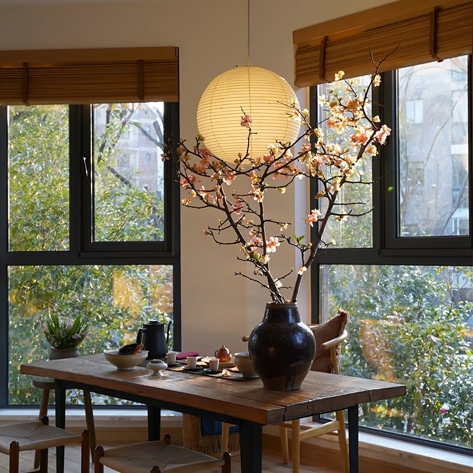 Lumiera Round Paper Lantern Swag Pendant Light White Wire Japanese Inspired Modernist