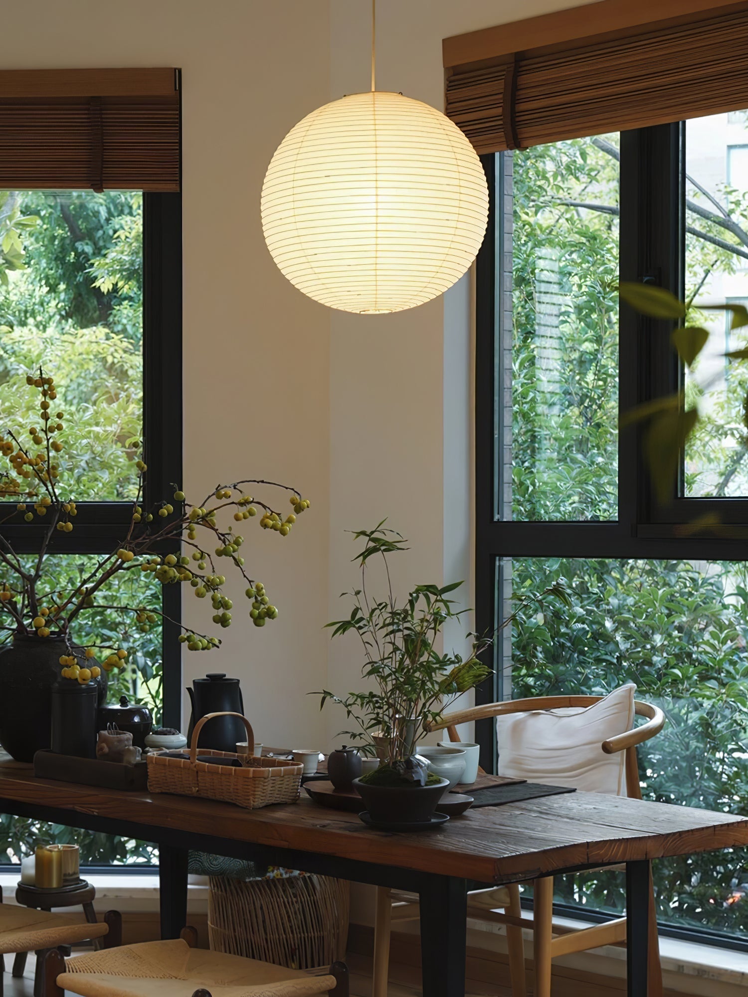 Lumiera Round Paper Lantern Swag Pendant Light White Wire Japanese Inspired Modernist
