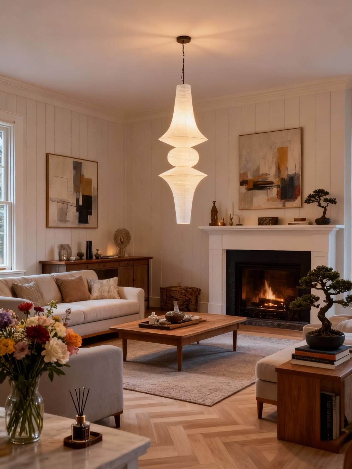 Aurora Washi Corner Pendant Light for Soft Warm Ambience