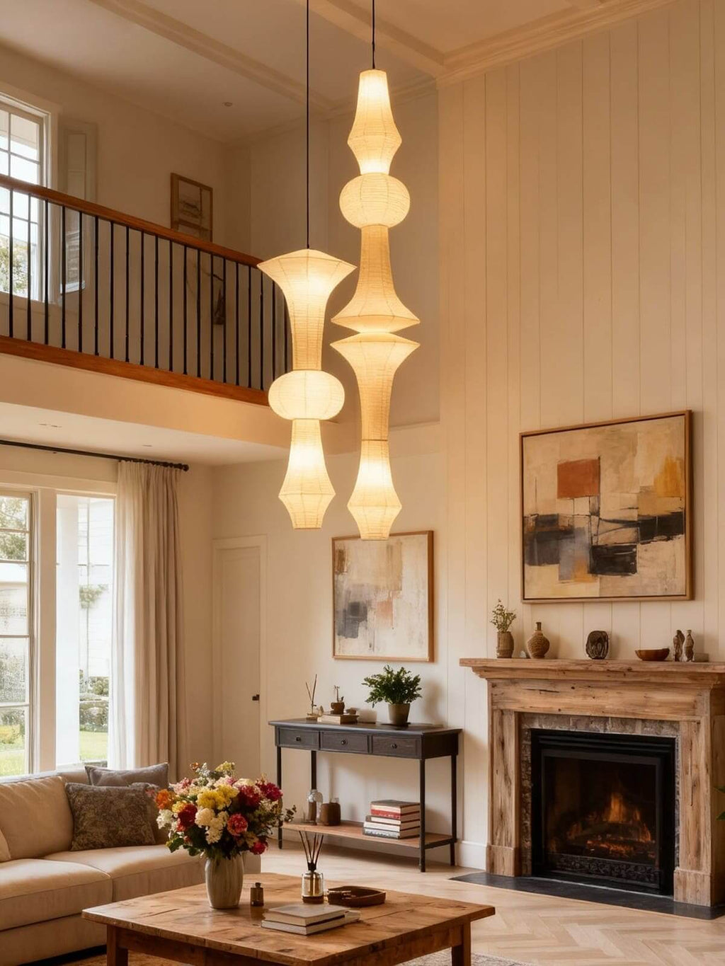 Aurora Washi Corner Pendant Light for Soft Warm Ambience