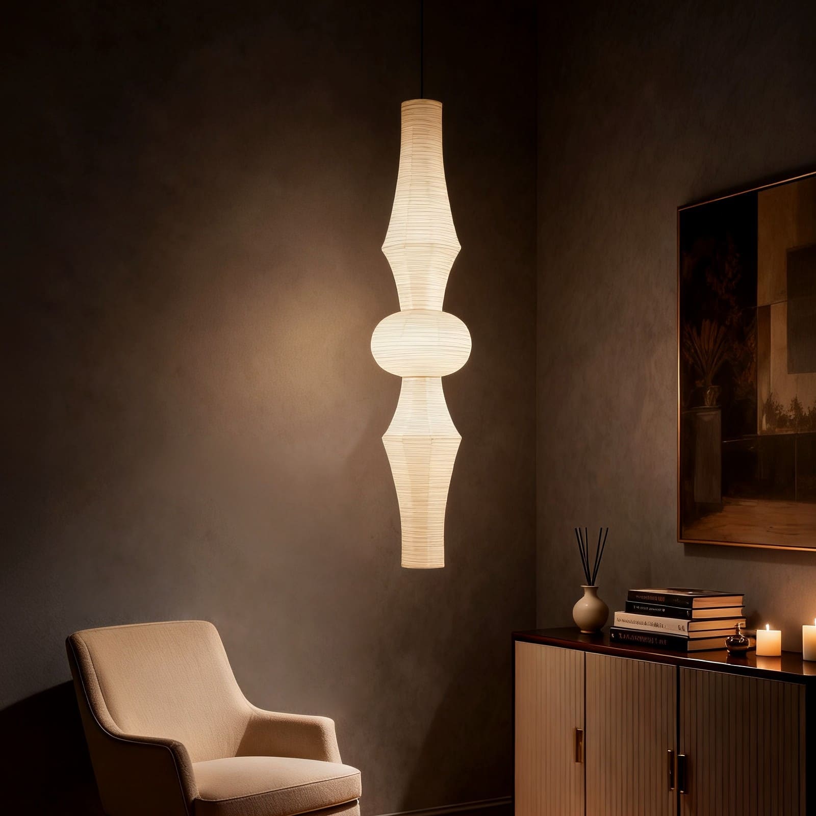 Aurora Washi Corner Pendant Light for Soft Warm Ambience