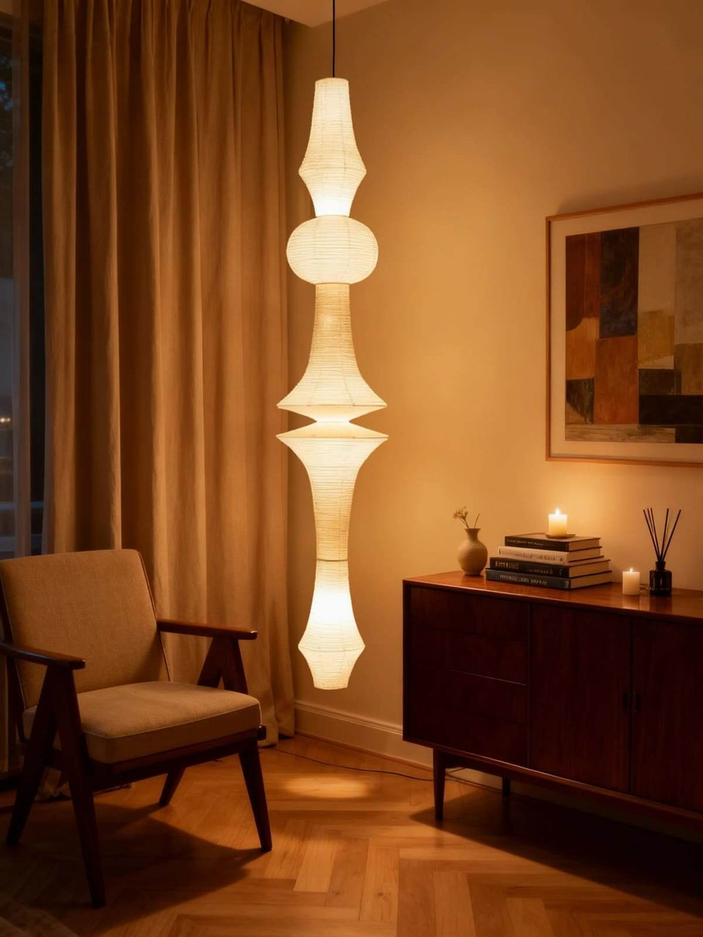 Aurora Washi Corner Pendant Light for Soft Warm Ambience