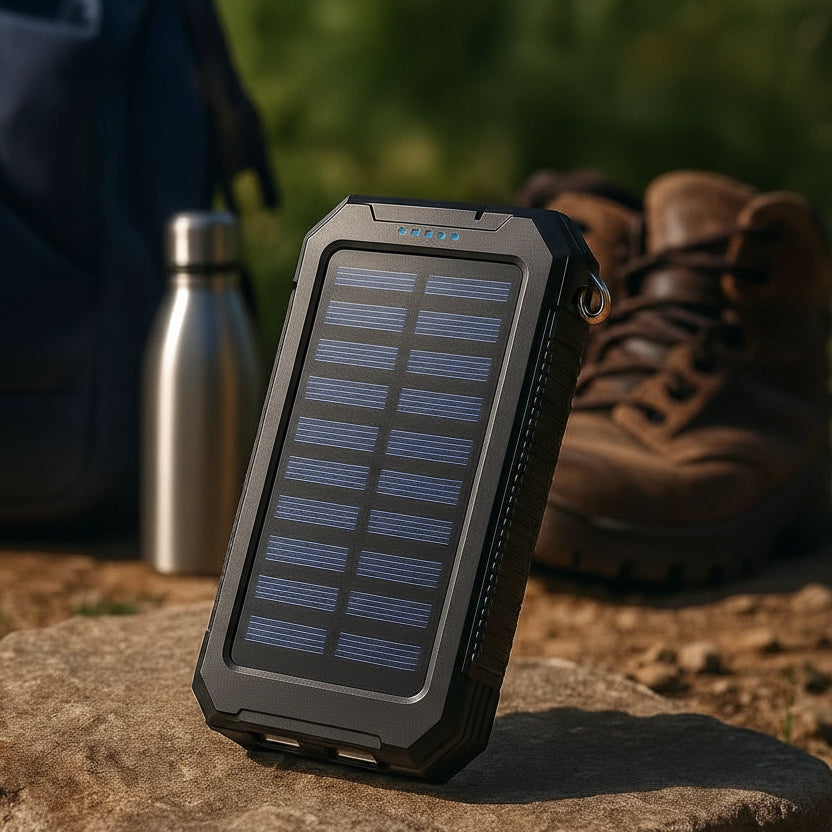 Power bank solar impermeable con 10000mAh y doble USB - Fioriscas