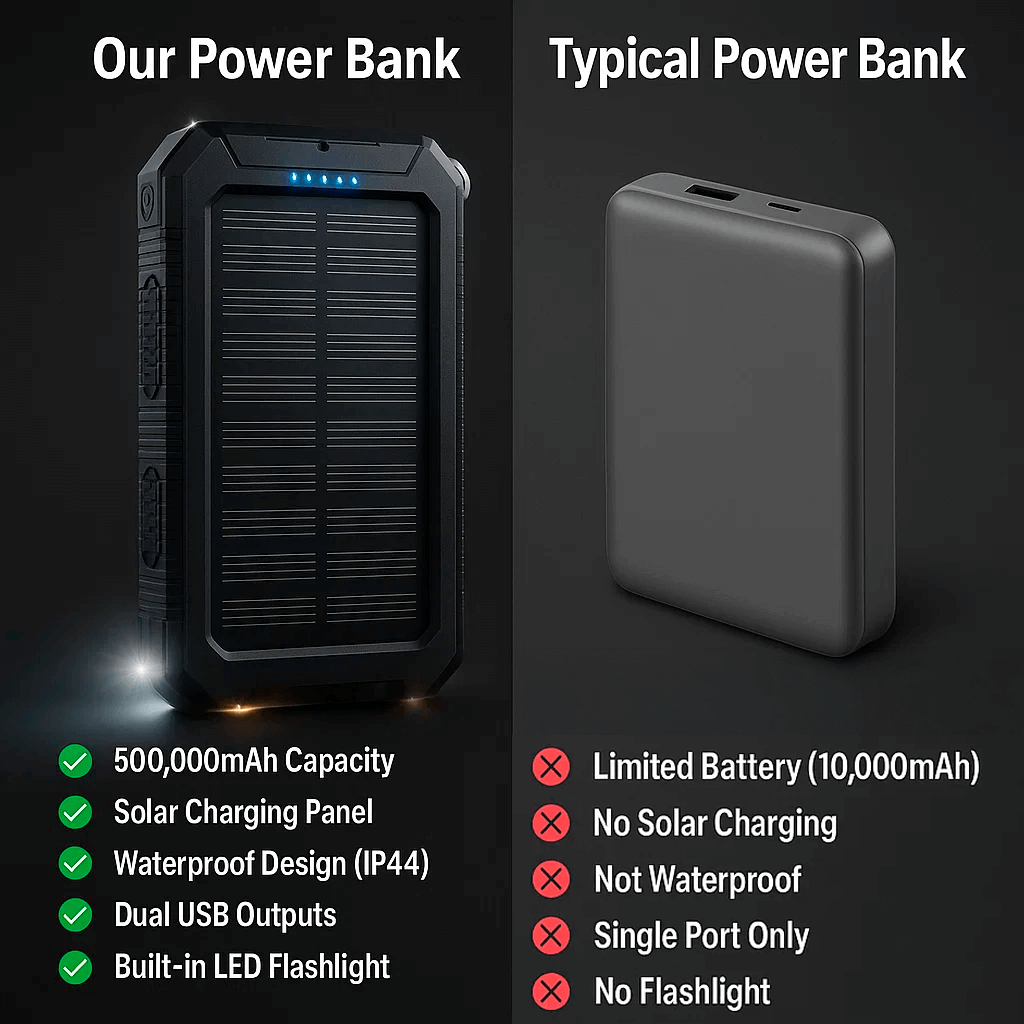 Power bank solar impermeable con 10000mAh y doble USB - Fioriscas