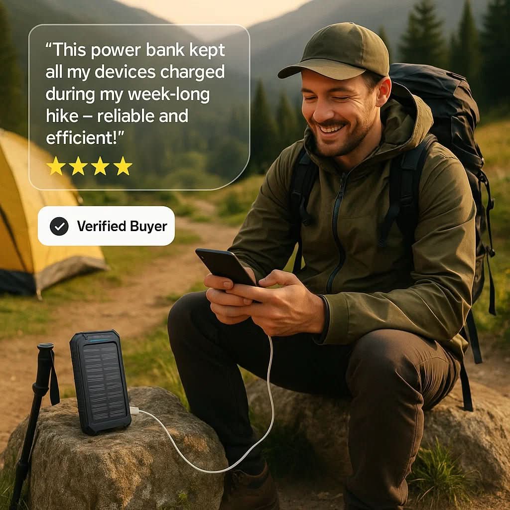 Power bank solar impermeable con 10000mAh y doble USB - Fioriscas