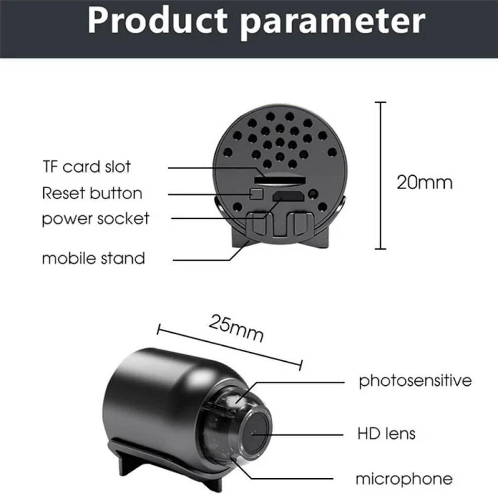 Mini WiFi bezpečnostní kamera, 1080p voděodolná s nočním viděním, záběr 160°