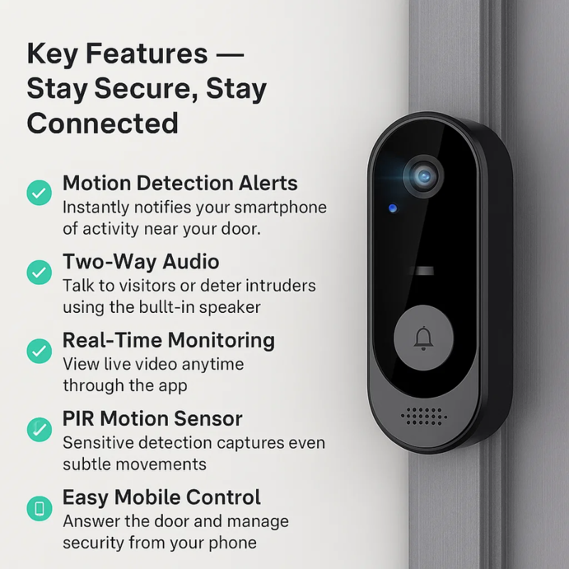 PulseGuard Pro-videodørklokke, trådløst HD-kamera med tovejslyd